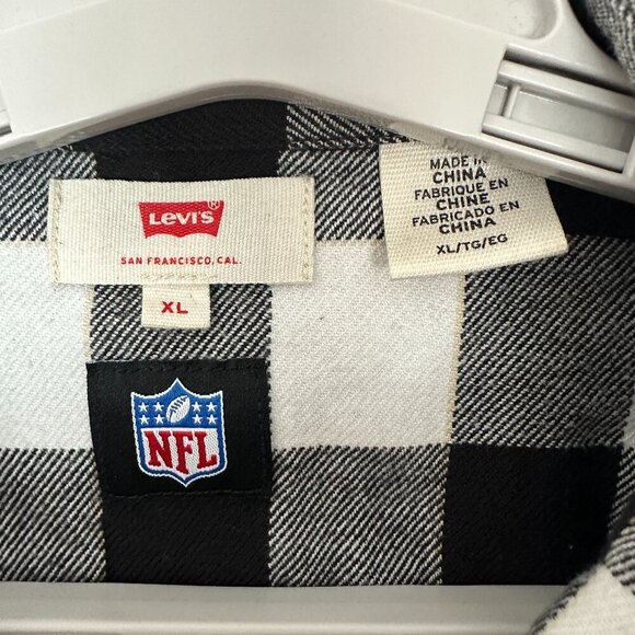 LEVIS WOMEN'S BLACK WHITE PLAID NFL ORLEANS SAINTS SNAP BUTTON UP SHIRT SIZE XL - Picture 2 of 12